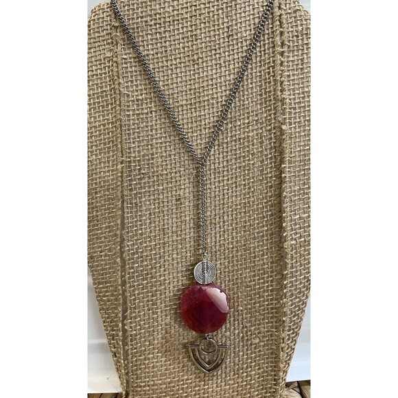 Artisan Crafted Pink Agate Egyptian Revival Lariat Chocker Necklace Art Deco - Picture 1 of 7